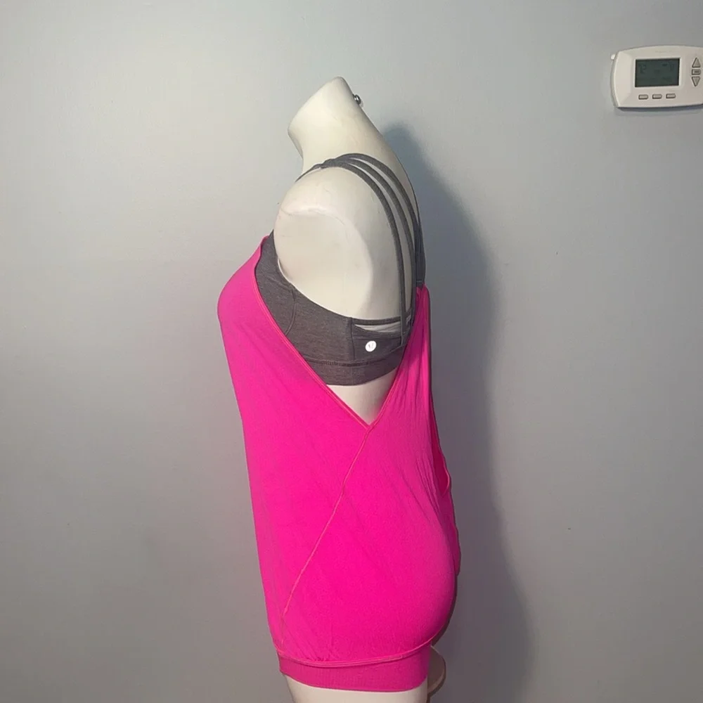 Lululemon ladies Hot Pink and Gray No Limits Sports Bra with attached tank